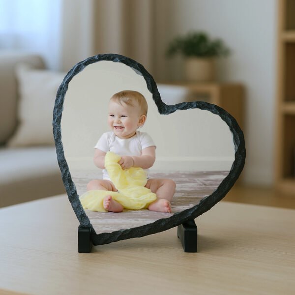 Personalized Heart-Shaped Rock Slate Photo Frame - Image 3