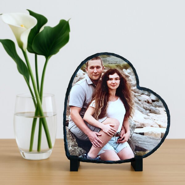 Personalized Heart-Shaped Rock Slate Photo Frame - Image 4