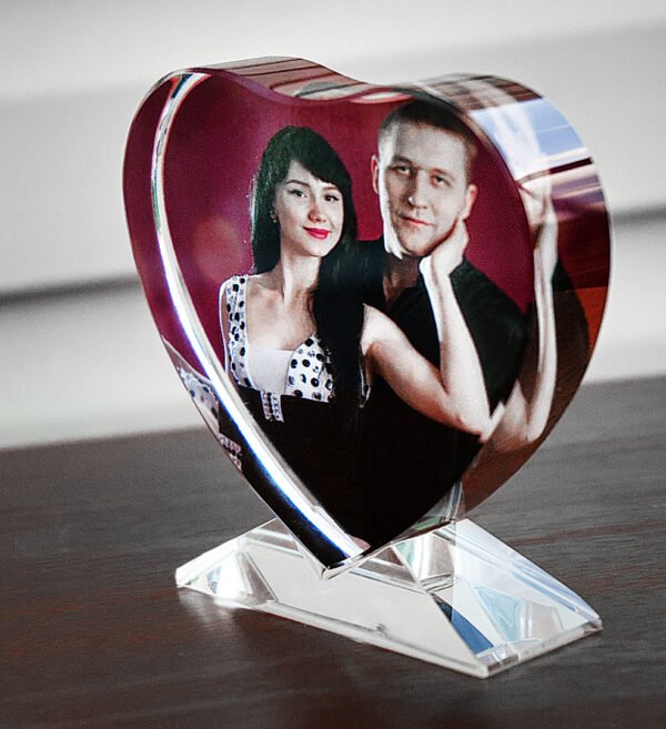 Custom Heart-Shaped Acrylic Photo Block with Glass Base - Image 2