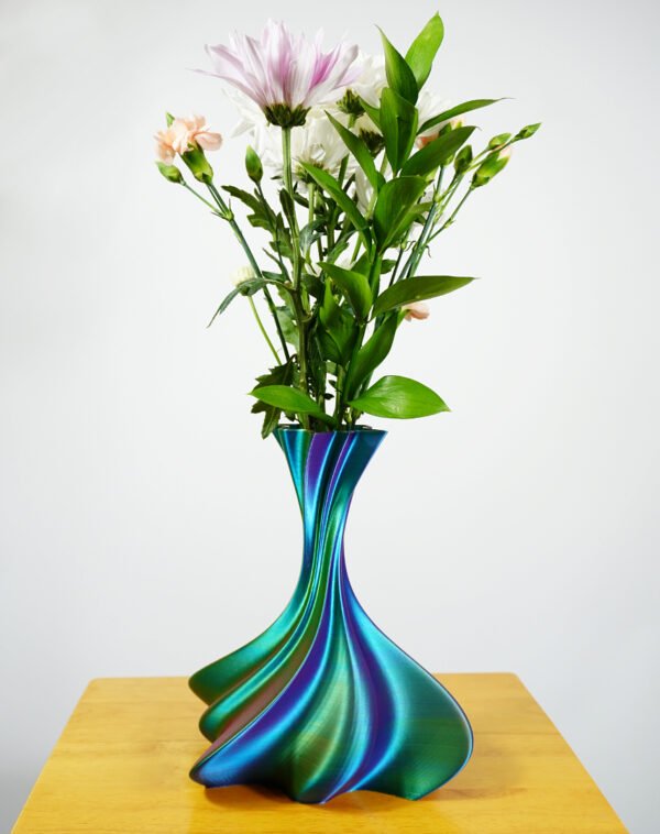 3D Printed Iridescent Spiral Vase – Futuristic Home Decor and Unique Gift Idea - Image 3