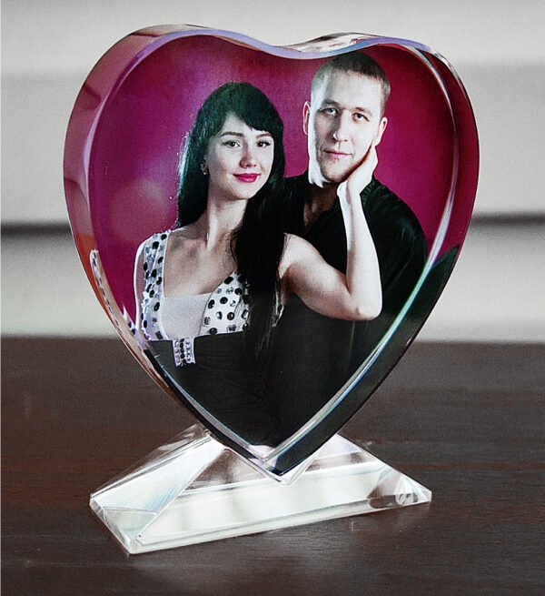 Custom Heart-Shaped Acrylic Photo Block with Glass Base - Image 3