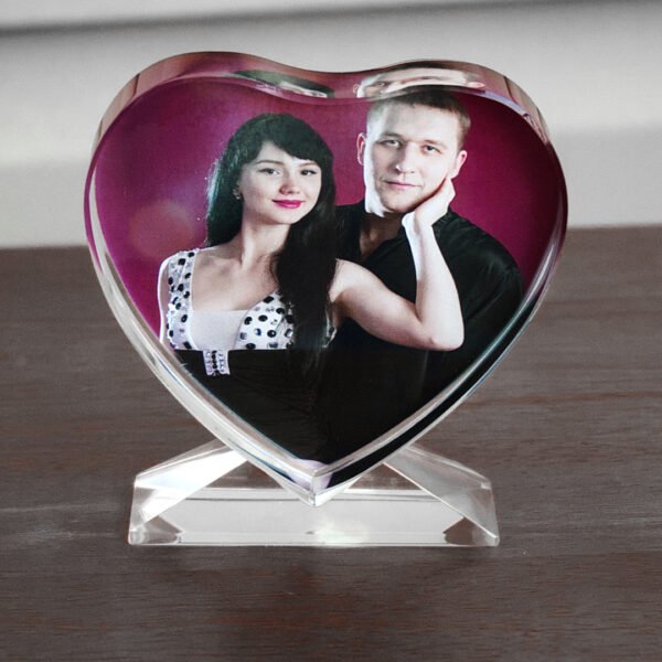 Custom Heart-Shaped Acrylic Photo Block with Glass Base - Image 4
