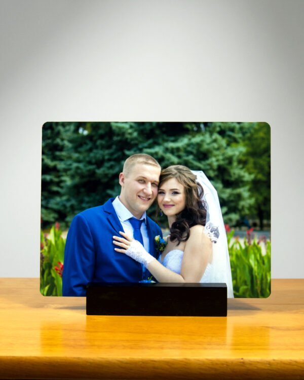 Custom Metal Photo Print with Black Wood Stand - Image 2