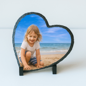 Personalized Heart-Shaped Rock Slate Photo Frame